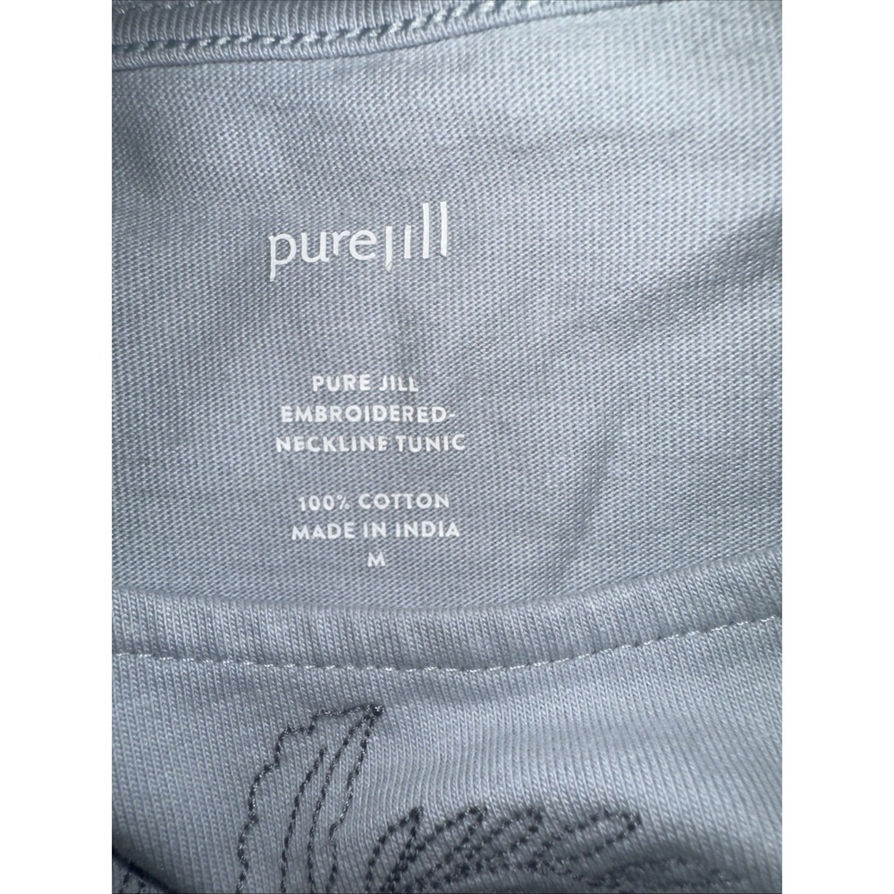 Womens J Jill Pure Jill Embroidered Neck Blue Tunic 100% Cotton Long Sleeve Sz M - Picture 5 of 5